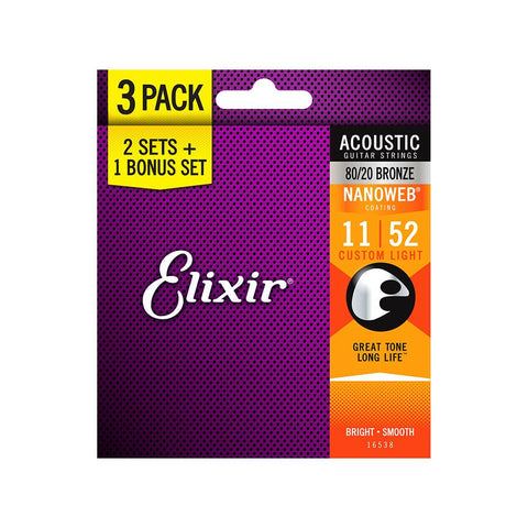 Elixir 16538 3 for 2 Bronze .011-.052