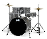 PDP CENTER Stage Drum Kit, 5pc, 20" W/ Hardware and Cymbals - Silver Sparkle