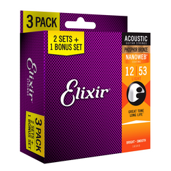 Elixir 16545 Phosphor Bronze Acoustic 12-53 – 3 Pack