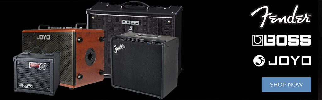 Amplifiers Banner Image With Fender Boss Joyo images and link to Amps Collection