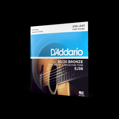 Daddario EJ36 .010 Gauge 12 String Acoustic Guitar Strings