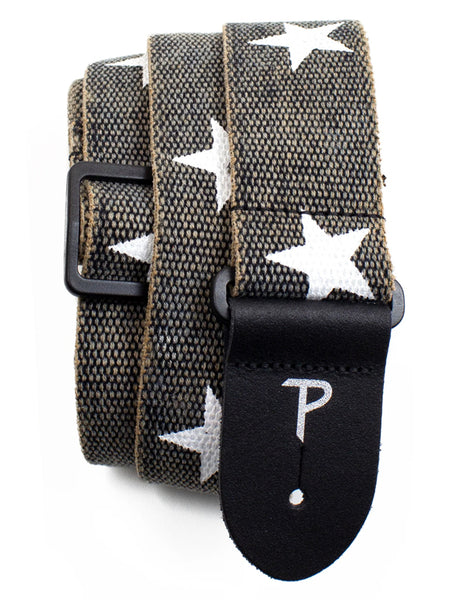 Perris White Stars on Distressed Grey Guitar Strap