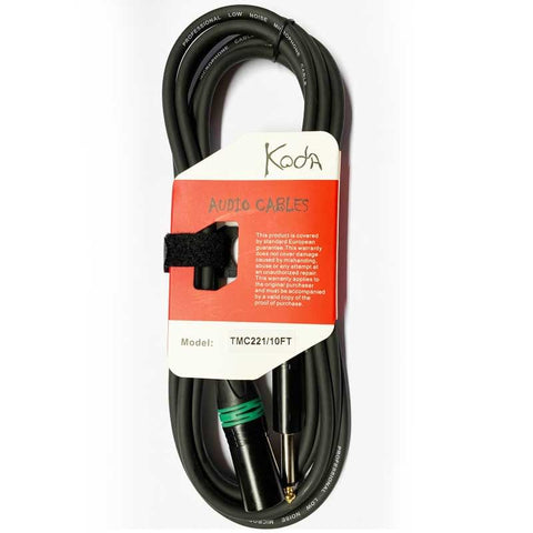 Koda 10FT/ 3M Professional Microphone Cable, XLR Male – 6.35mm Mono Jack, Black