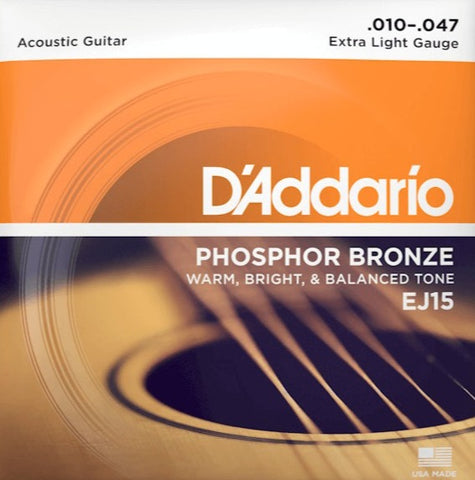 Daddario EJ15 .010 Gauge Acoustic Guitar Strings